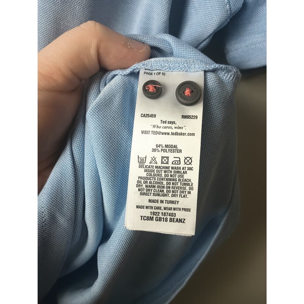 Ted Baker London Blue Polo Shirt Collar Preppy Career Short Sleeve Men's Size 7 - Picture 5 of 6